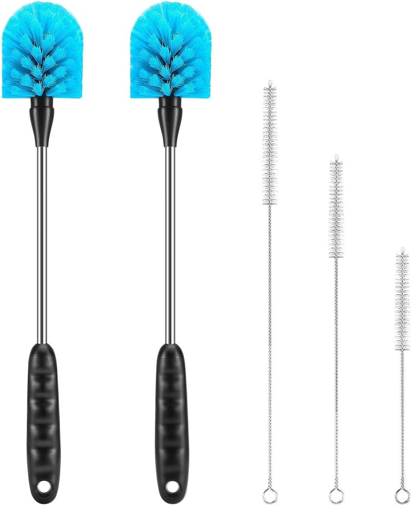 AnDock 5 Pack Bottle Cleaning Brush Set, Stainless Steel Scrub Cleaner Brush with 14'' Long Handle and 3 Straw Brushes, Flexible for Cleaning Sport Water Bottles, Straws, Coffee Mug, Cups, Baby Bottle - Image 1